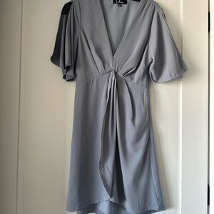 Lulu's Light Gray Twist-Front V-Neck Mini Dress